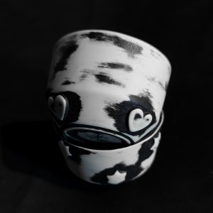 Black and White Mottled Porcelain Cups set stacked