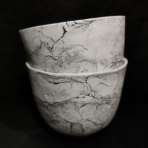 Marble effect clay pots stacked