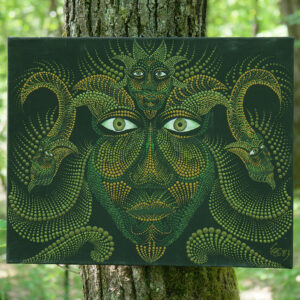 Green Eyes Hand‑Painted Dot Artwork